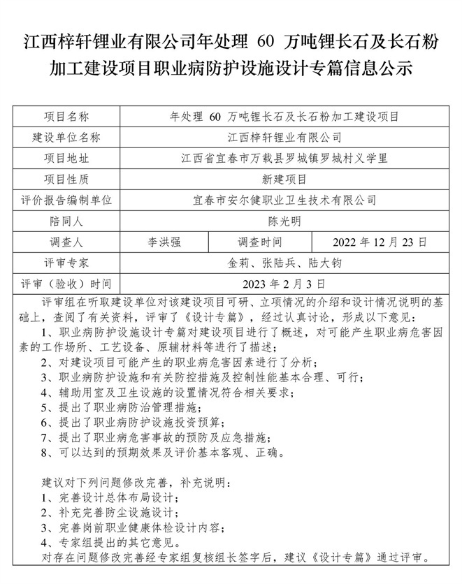 江西梓軒鋰業(yè)有限公司-年處理 60 萬噸鋰長(zhǎng)石及長(zhǎng)石粉加工建設(shè)項(xiàng)目  職業(yè)病防護(hù)設(shè)施三同時(shí)工作公示信息（設(shè)計(jì)）.jpg